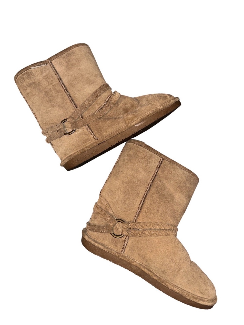 BearPaw Women's Braided Ankle Boots in Tan Suede
